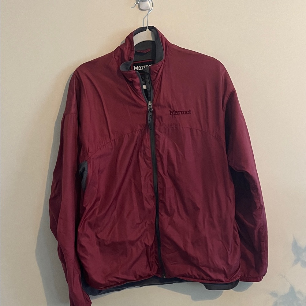 Marmot Windbreaker Rain Jacket Red Nylon Maroon L Outdoor Casual Insulated
